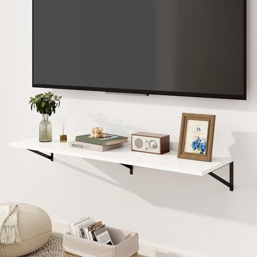 Fun Memories Floating Shelves for Wall, 12 Inch Deep Floating Shelves Set of 2, 48W x 12D Large Wall Shelf with Sturdy Metal Brackets for Living Room, Bathroom, Bedroom and Kitchen, White - color: A-white, size: 48"W x 12"D