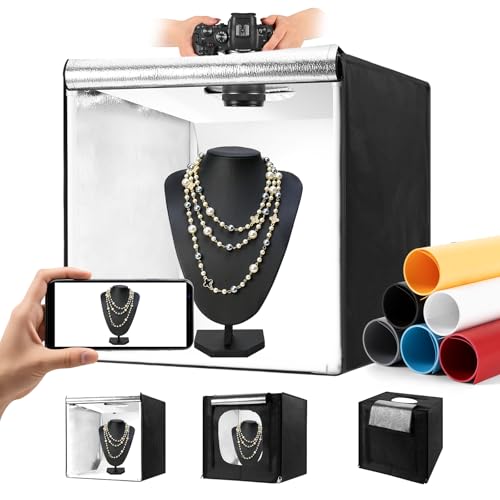 Photo Light Box, Portable 12/16/20/24/32 Inch Photo Studio Light Box, Shooting Tent Kit with 243 Light Beads and 6 Color Backdrops.Lightbox with 3 Stepless Dimming Light Boards for Product Photography - size: 20" x 20" x 20"