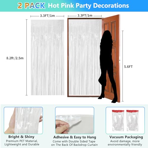 White Foil Fringe Backdrop Curtain 2 Pack 3.3x8.2 Ft, White Tinsel Streamers Birthday Party Decorations Fringe Backdrop for Birthday Graduation Christmas Halloween Baby Shower Gender Reveal - color: White