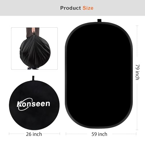 4 in 1 Collapsible Pop Up Backdrop Reflector Panel for Photographys 1.5x2 M/5x6.5feet Chromakey 100% Cotton Muslin Black White Reversible Photo Background Screen with Carry Bag