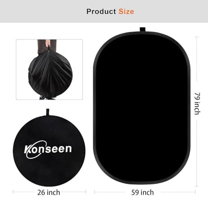 4 in 1 Collapsible Pop Up Backdrop Reflector Panel for Photographys 1.5x2 M/5x6.5feet Chromakey 100% Cotton Muslin Black White Reversible Photo Background Screen with Carry Bag