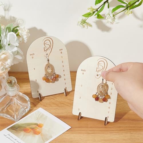 FINGERINSPIRE 2 Pcs Earring Measurement Display Stand 3.5x2x5 Wood Ear Stud Stand Earring Organizer Frame with Measurement Floral White Arch-Shaped Earring Holder for Measuring and Selling Earring - size: 3.5x2x5"