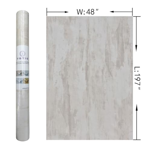48x197inch Extra Wide Ivory White Concrete Wallpaper Peel and Stick White Grey Stained Plaster Effect Contact Paper Matte Thick Self-adhesive Waterproof Furniture Sticker Modern Industrial Style - color: Ivory White, size: 48" x 197"