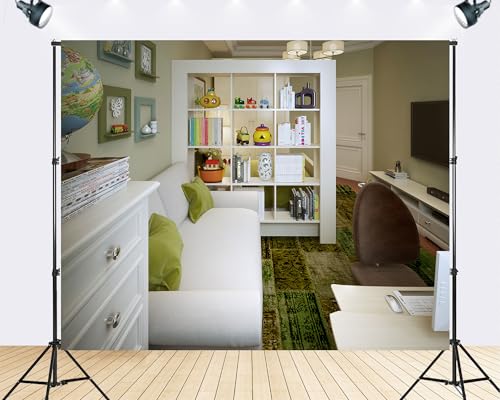 Trykid 17x10ft Cozy Home Office Backdrop Warm Neutral Tone Sofa Shelf Decor Photography Background Work from Home Lifestyle Shoot Party Decoration Tapestry Photo Booth Prop Fabric - size: 17x10ft