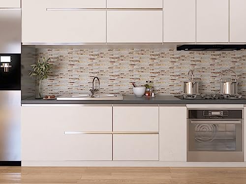 Peel and Stick Backsplash for Kitchen, Self-Adhesive Metal Gold Beige Marble Subway Tiles Decorate Kitchens Bathrooms Laundry Fireplaces, 10-Sheets - color: Metal Gold Beige