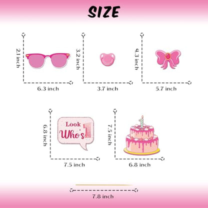 30Pcs Pink Girl's 1st Birthday Photo Booth Props Kit, Gender Reveal Decorations Camera Props, New Dad New Mom It' s a Girl Party Photography Supplies