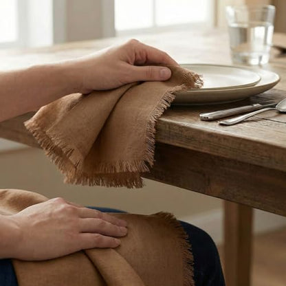 ACCENTHOME Brown Cotton Linen Napkin Set of 12 18x18 inch Dinner Napkins - Washable Soft Premium Hotel Quality Reusable Hemmed Edges Napkins Perfect Table Linens for Family Dinners, Weddings - color: 05 - Brown, size: 18"x18" - Pack of 12