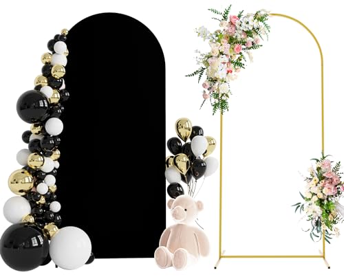 Wokceer 6 FT Wedding Arch Backdrop Stand and Arch Cover Metal Arch Stand with Arch Stand Cover for Birthday Party Wedding Ceremony Bridal Baby Shower Event Decor - color: Black, size: 6x2.6FT