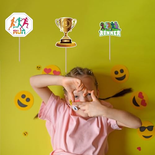 Running Photo Booth Props Decoration 25 PCS Photobooth Kit Sport Run Marathon Cross Country Party Photobooth Props - Holiday Photobooth Prop with 6x4-Inch Sign, 80 Adhesive Pads, 28 Sticks