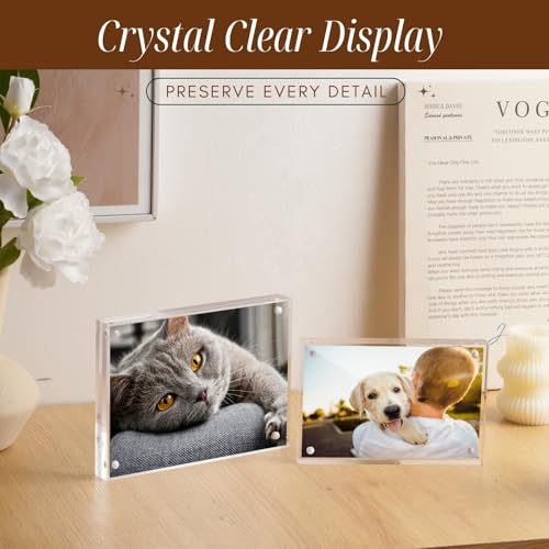 CATIFLIN 4x6 Magnetic Acrylic Frames 2 Pack, Double Sided Clear Frameless Picture Frame Blocks, 20mm Thick Photo Frames Free Standing Display for Family Photos, Certificates, Office, Artwork - size: 4X6