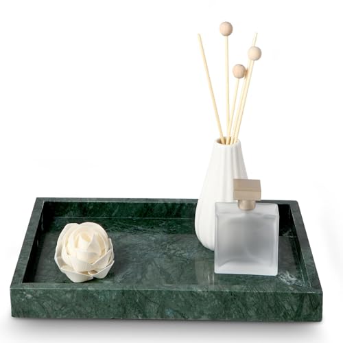 Elegant Green Marble Tray for Bathroom, 12" x 8" x 1.2" Natural Marble Serving Tray for Kitchen & Home Decor – Natural Marble Vanity Organizer - color: Green, size: 11.8" x 7.9" x 1.2"