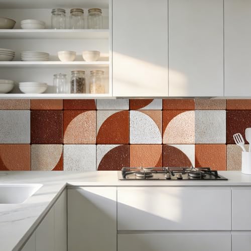 Nuxovilar Terracotta Checkered Tile Textured Peel and Stick Wallpaper, 15.75"x39.37", Self-Adhesive Contact Paper, Retro Plaid Style for Bedroom, Living Room and Table Decor - color: YPH03565