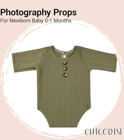 Newborn Photography Props, Infant Photoshoot Outfit Romper & Pom Pom Hat for Baby Boys Girls - color: Matcha Green