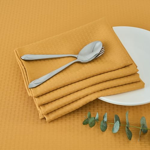 maxmill Cloth Napkins Weaved Texture Pattern Soft Comfortable and Luxury Serviette for Restaurant Family Dinners Weddings Parties and Banquets Set of 4 Pieces, 20 x 20 Inch Ochre Yellow - color: Ochre Yellow, size: 20" x 20" (Set of 4)