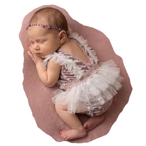 Zeroest Baby Photography Props Lace Hats Outfit Newborn Photo Shoot Outfits Infant Photos Baby Girl Photoshoot - color: Purple