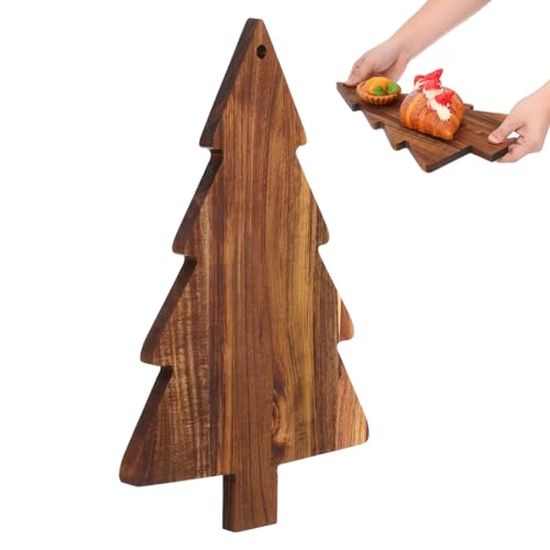 STOBAZA 15 Inch Christmas Tree Charcuterie Board, Wooden Cheese Serving Platt Cutting Chopping Platter for Cheese Vegetables Fruit Bread Pizza Serving Tray Festive Kitchen Decor Multi Use Food Display