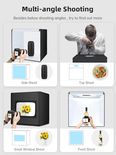 Glendan Light Box Photography, Portable Photo Studio Light Box, 16" x 16" Professional Dimmable Shooting Tent Kit with 216 LED Table Top Light & 6 Backdrops Photo Box for Product Photography - size: 16*16 Inch