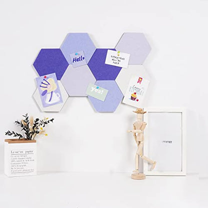 LAJAR 8 Pcs Hexagon Felt Bulletin Board Tiles, Self Adhesive Felt Pin Board Wall Tiles for Photos, Pictures, Memos (Purple) - color: Purple