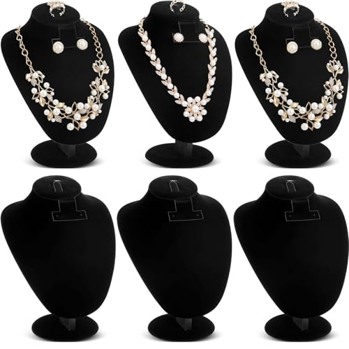 Marsui 6 Pcs Black Velvet Necklace Display Stand Bust Jewelry Mannequin Display for Vendors Selling Store Show Trade - color: Black, size: Velvet