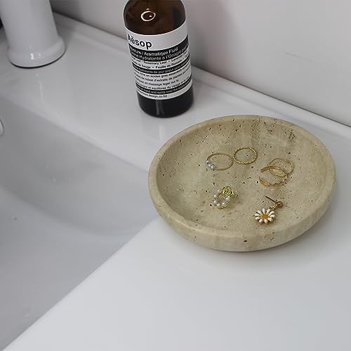 Nawgnail Natural Travertine Marble Jewelry Dish 5.5", Trinket Dish for Ring Earring, Gift for Woman Daugther(Beige Travertine) - color: Beige Travertine