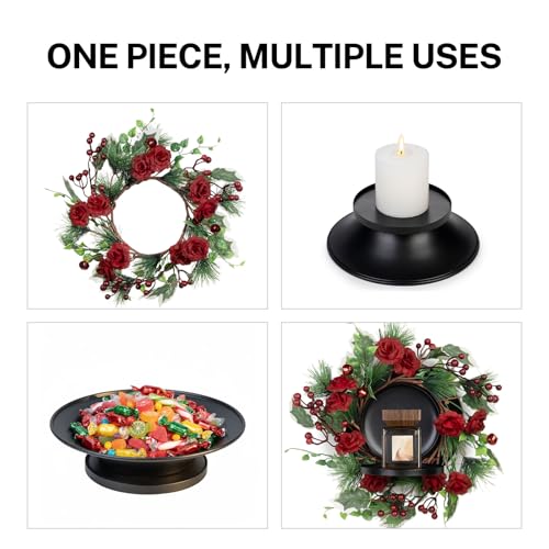 MOYEE Candle Holder Centerpieces for Tables,Candle Ring,Wreaths, Black Metal Candle Stick Paired Artificial Flowers 14 in Versatile Dining Table Centrepiece - color: Rose and Pine Needle Wreath