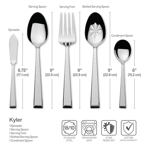 Mikasa Kyler Flatware Set for 12, 65 Piece 18/10 Stainless Steel Silverware with Modern Design and Serving Utensils, Durable, Stylish Dinnerware Service - size: 65 Piece Set, style: Kyler