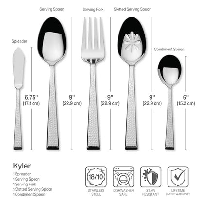 Mikasa Kyler Flatware Set for 12, 65 Piece 18/10 Stainless Steel Silverware with Modern Design and Serving Utensils, Durable, Stylish Dinnerware Service - size: 65 Piece Set, style: Kyler