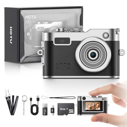 Mini Digital Camera, Keychain Camera 1080P HD with 2MP Lens, Flash, Video Recording, 32G Card Included, Portable and Compact Retro Vlog Camera for Travel, Kids, Black - color: Black, style: Retro