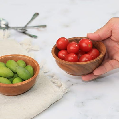 Acacia Wooden Bowls, 4 Inch Handcrafted Wood Serving Bowls Set of 2 for Sauce/Dips/Condiments, Mini Farmhouse Side Dishes with Natural Textured for Charcuterie Board/Appetizers - size: D 4.2'' x H 1.6''