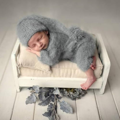 Newborn Baby Photography Props Outfits Cute Mohair Hat Romper Set Infant Baby Boy Girl Photoshoot Props Costume Set ﻿ - color: Grey