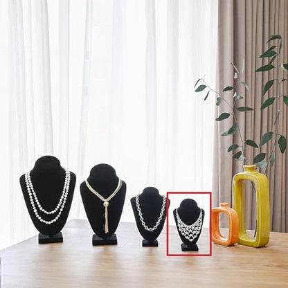 MOOCA 2-Piece Black Velvet Necklace Bust Display Set - Adjustable Hook - Jewelry Mannequin Stand for Necklaces & Chains up to 16-6 1/4 in H - color: Black Velvet
