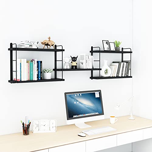 MXCSE Wall Shelves, Wall Mounted Bookshelves, DIY Floating Shelves for Wall, Wood Hanging Book Shelves for Room, Bedroom, Living Room, Easy Installation (Black, 50W x 17H) - color: Black