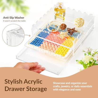 Scalloped Acrylic Tray, 9" x 9" Clear Acrylic Tray with Double Layer Drawer for Insert Needlepoint,Art, Customizable Photos,Fabric,Messages Display Basket,Decorative Tray Gift for Home Office - size: 9''x9''x2.5'' 2d