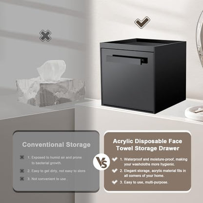 Disposable Face Towel Storage Box Compatible with Clean Skin Club Clean Towel XL Acrylic Cosmetic Organizer Container Box Facial Towels Holder with Drawer Wall-Mounted (Glossy Black) - color: Glossy Black