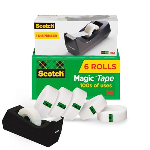 Scotch Magic Tape with Scotch Desktop Dispenser, 6 Rolls of 3/4" x 1000" Each Plus 1 Desktop Tape Dispenser, Great for Repair, Wrapping and Office Applications - size: 6 Rolls (Pack of 1)