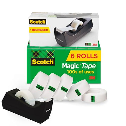 Scotch Magic Tape with Scotch Desktop Dispenser,6 Rolls of 3/4" x 1000" Each Plus 1 Desktop Tape Dispenser,Great for Repair,Wrapping and Office Applications,(Pack of 12) - size: 6 Rolls (Pack of 12)