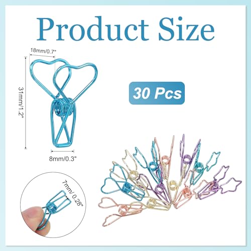 PATIKIL 30Pcs Paper Office Binder Clip, 1.2" Small Metal Wire Hollow Out Paper Clamps Heart Design Long Tail Binder Clips for Photo Clothes Hanging Office Home Food Package, Blue - color: Blue