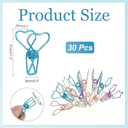 PATIKIL 30Pcs Paper Office Binder Clip, 1.2" Small Metal Wire Hollow Out Paper Clamps Heart Design Long Tail Binder Clips for Photo Clothes Hanging Office Home Food Package, Blue - color: Blue