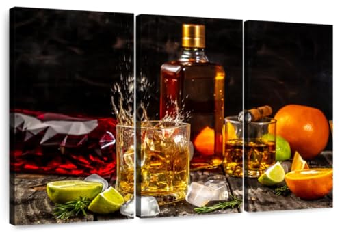 ElephantStock - Citrus Whiskey And Cigar Wall Art - Horizontal Multi Panel Canvas - 3 Piece Living Room Wall Decor - Photography Food And Drink Multi Piece Wall Art - Brown And Gray Decor - 65" x 42" - size: 65L" x 42W"