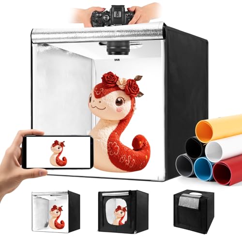 Photo Light Box, Portable 12/16/20/24/32 Inch Photo Studio LightBox, Shooting Tent Kit with 189 Light Beads and 6 Color Backdrops. Lightbox with 3 Stepless Dimming Light Boards for Product Photography - size: 16" x 16" x 16"