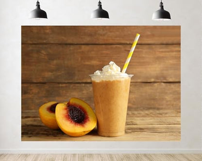 Trykid 10x6.5ft Peach Smoothie Wooden Table Backdrop Fresh Fruit Drink Photography Cream Topping Rustic Background Tapestry Food Party Decoration Photo Studio Prop Fabric Backdrop - size: 10x6.5ft