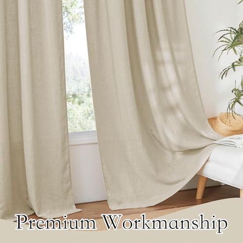 RYB HOME Semi Sheer Curtains Linen Textured Fabric Light and Airy Half Privacy Window Drapes for Bedroom Dining Living Room Office, Beige, 34 inch Wide x 84 inch Long, 2 Panels - color: Beige, size: 34"W x 84"L (Pack of 2)