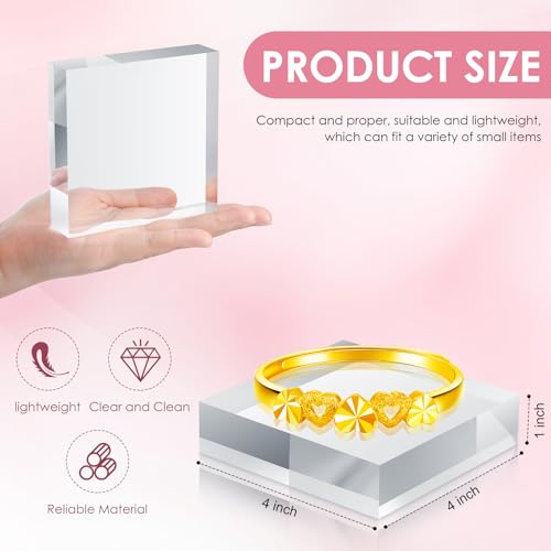 Kigeli 4 Pieces 4 x 4 x 1 Inches Acrylic Cubes for Display Polished Display Block Riser Square Clear Acrylic Pedestal Stand for Jewelry Cake Ring Base Holder