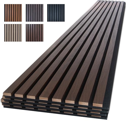 NeatiEase Wood Panels for Wall, 4-Piece 94.5" x 11" Soundproof Wood Slat Wall Panel for Interior Wall Decor Noise Cancelling, Acoustic Wall Panels, Sound Absorbing Panel (Rustic Walnut) - color: Rustic Walnut, size: 94.5" x 11"