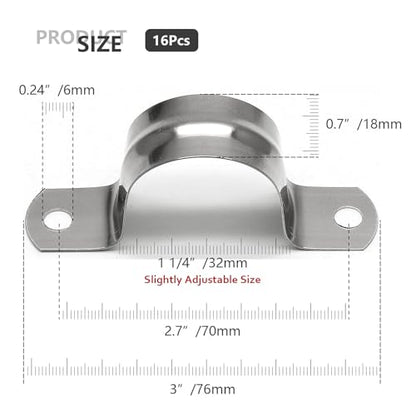 16Pcs 1 1/4 Inch Stainless Steel Conduit Clamps, Two Hole Strap U Bracket Rigid Pipe Strap Metal U Clamp Conduit Strap Tension Clips U-tube Clamp Heavy Duty - size: 1-1/4" / 32mm