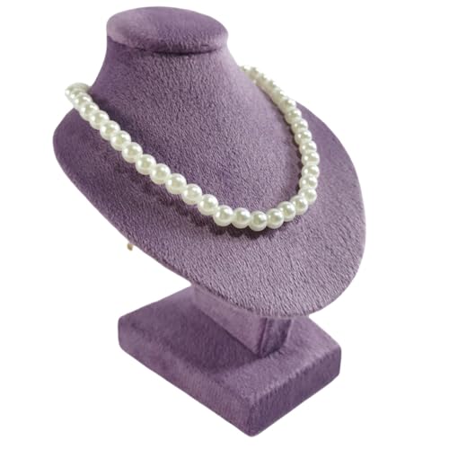 Mini Pendant Jewelry Display Stand Bust White PU Holder Black Velvet Mannequin Necklace Stand Wooden Portrait Model 12cm (Taro Purple) - color: Taro Purple