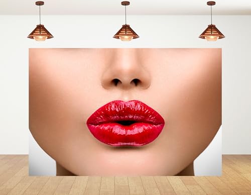 5x3ft Glossy Red Lips Backdrop Beauty Makeup Photography Background for Party Cosmetic Fashion Event Decorations Tapestry Photo Booth Props - size: 5x3ft