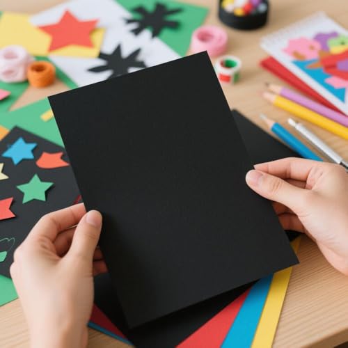 SEUNMUK 200 Sheet A4 Black Cardstock Paper, 230gsm 85lb Thickness Printable Black Colored Cardstock, Cover Card Stock for Scrapbooking and Craft - size: 8.5 x 11 Inch