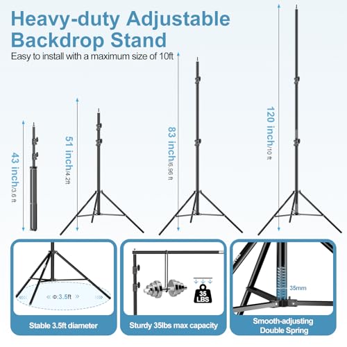 EMART 10x10FT Backdrop Stand Heavy Duty,Photo Back Drop Adjustable Stand Kit with 4 Backdrop Clamps and Carry Bag,Background Support System for Photography Studio,Parties,Wedding,Event Decorations