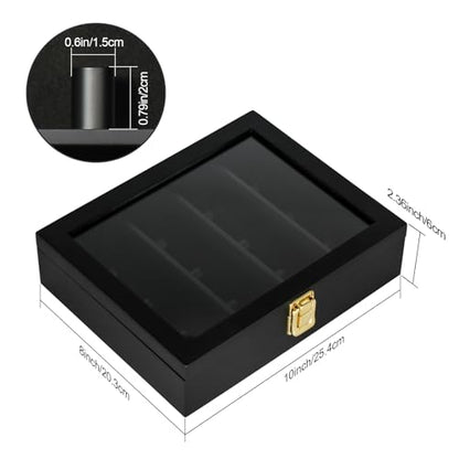 TJ.MOREE Championship Ring Display Case, 12 Ring Posts Baseball Ring Display Case, 8 x 10 Wall Mount Wooden Glass Shadow Box - Black - color: 12 Posts-black-rectangle